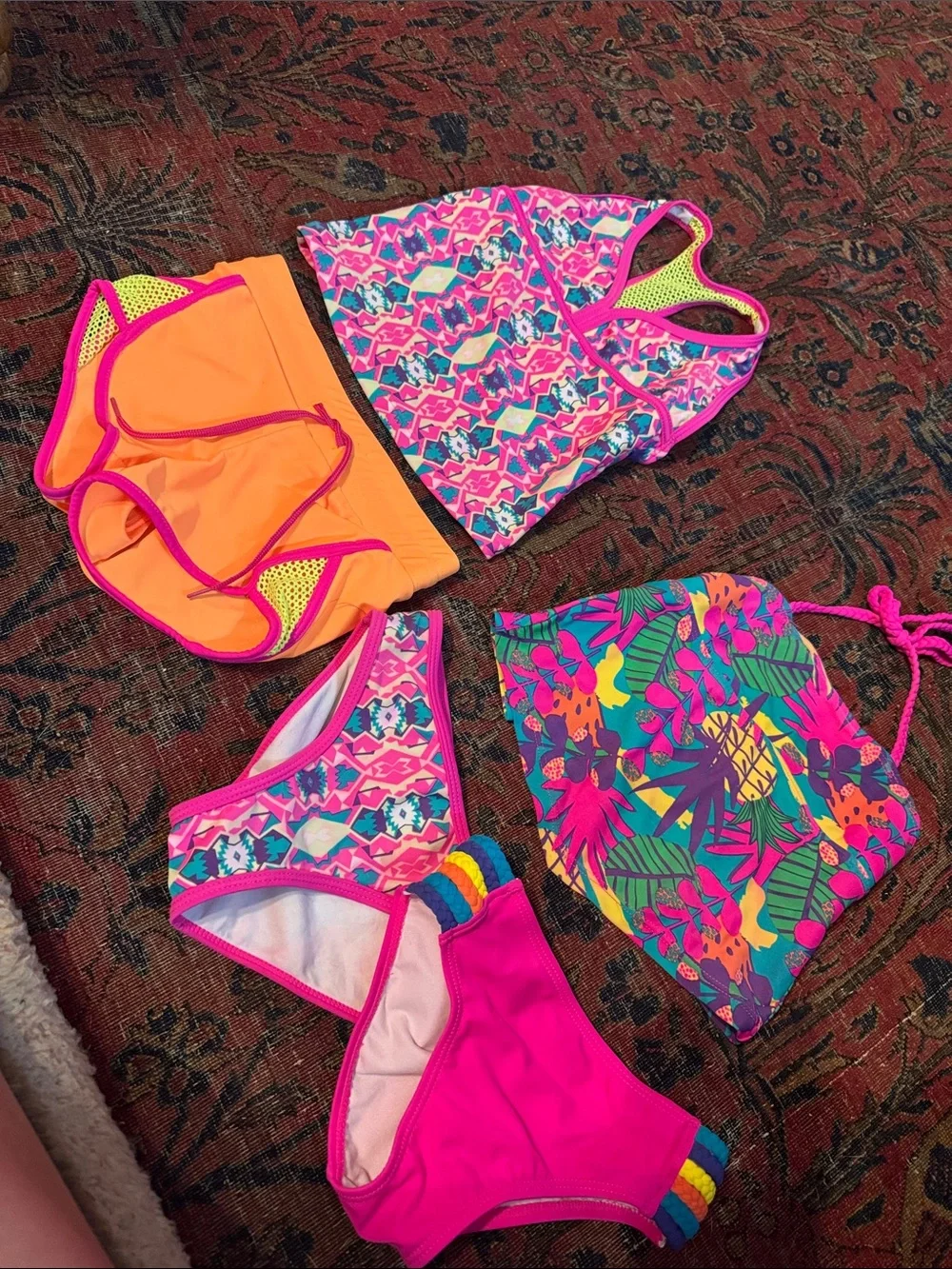 Kids Neon Pink & Orange Swim Set